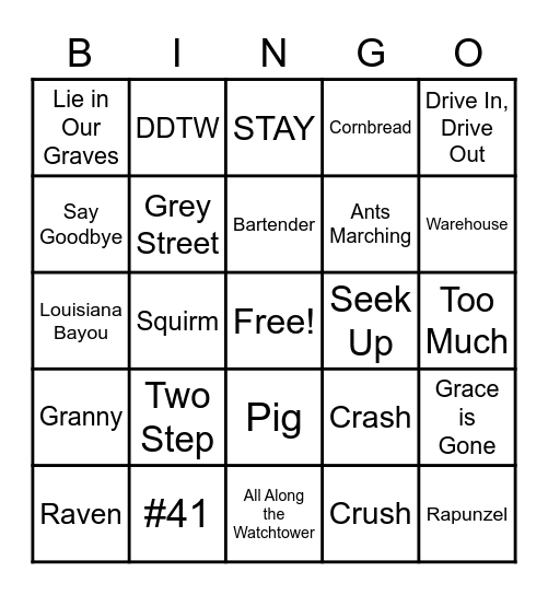 DMB Bingo Card
