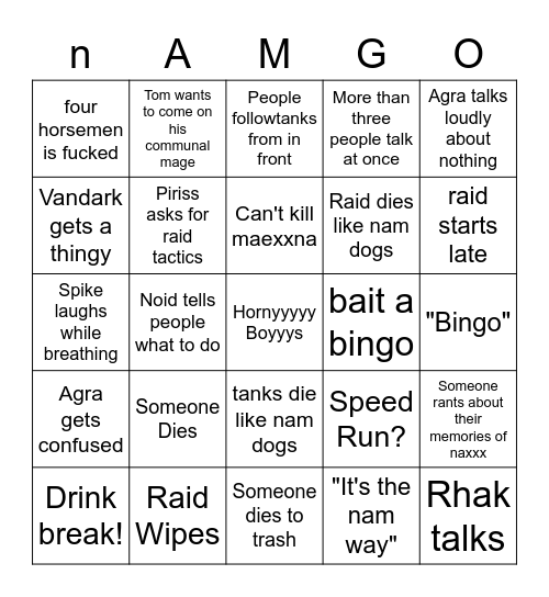 Naxx nAMGO Bingo Card