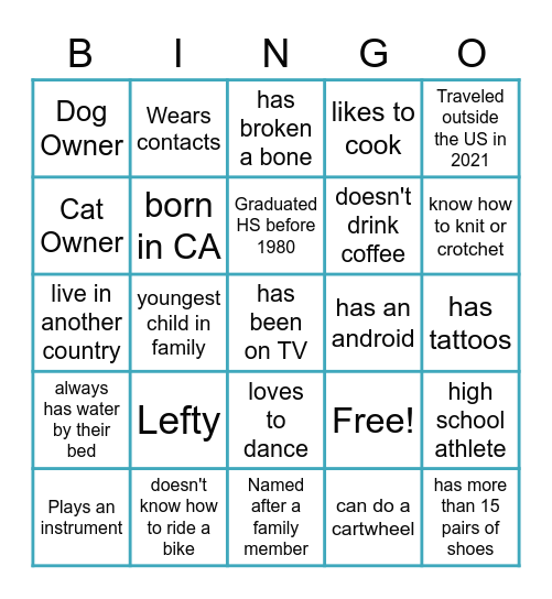 SUT Bingo Card
