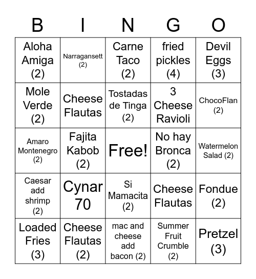 Cowan's Bingo Card