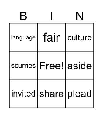 Vocabulary Bingo Card