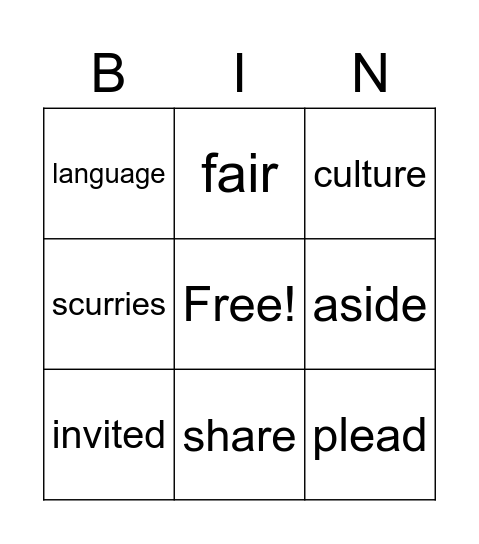 Vocabulary Bingo Card