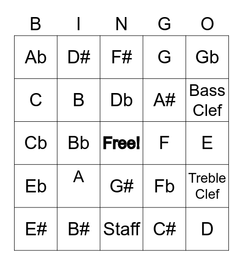 Music Theory Bingo Card
