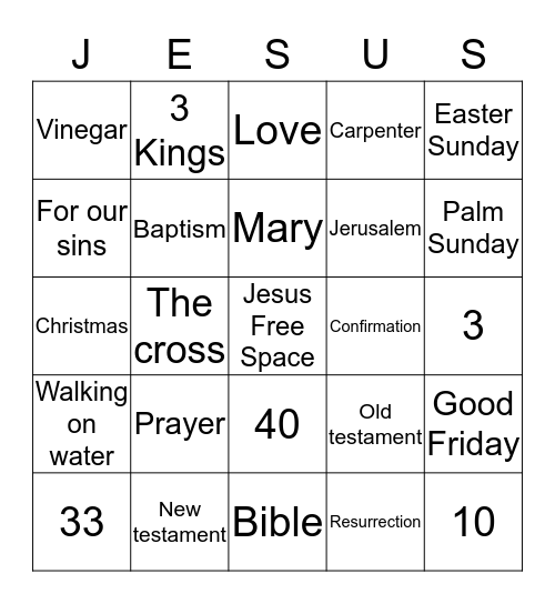 Jesus Bingo Card