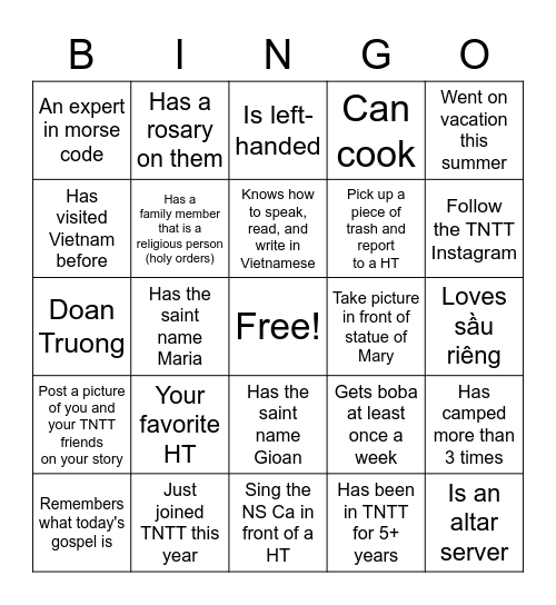 TNTT NS BINGO Card