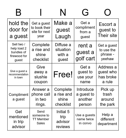 Front Desk Bingo Card