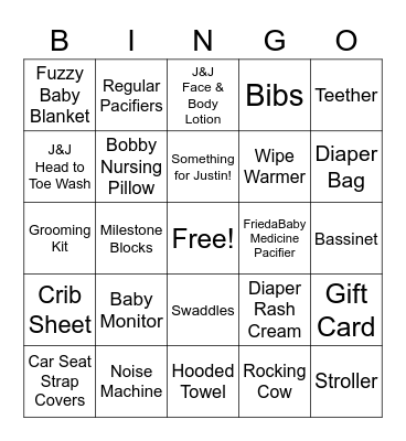 Baby Shower Bingo Card