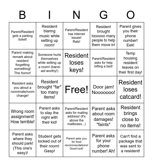 HQ Move-In Bingo! Bingo Card
