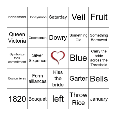 Wedding Traditions Bingo Card