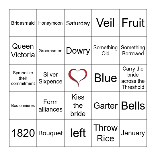 Wedding Traditions Bingo Card