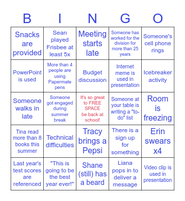 Welcome Back to Father Vachon Bingo Card