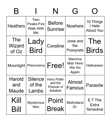Favorite Movies Bingo Card