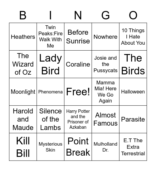 Favorite Movies Bingo Card