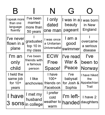ECW Bingo Card