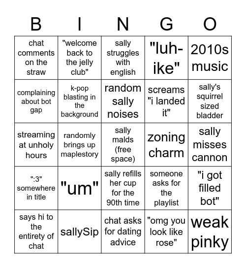 Yougelly Stream Bingo Card