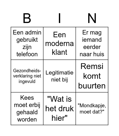 Veghel Bingo Card