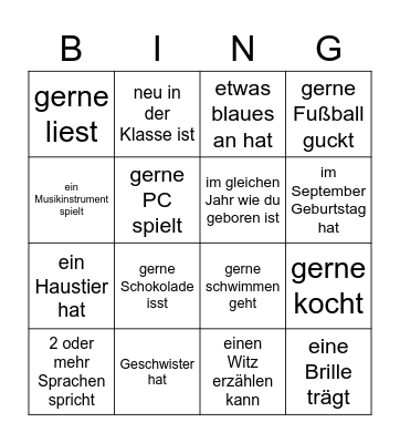 Kennenlern Bingo Card