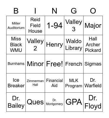 2021 Metro Detroit WMU All Class Reunion Bingo Card