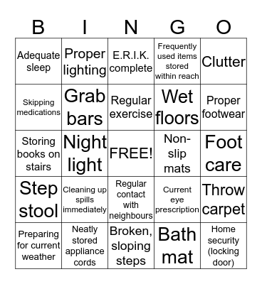 Home Safety Bingo Card