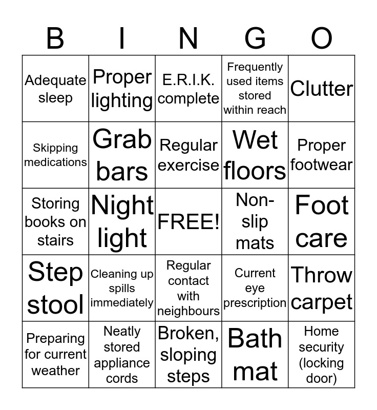 Home Safety Bingo Card