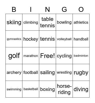 Sports Bingo Card