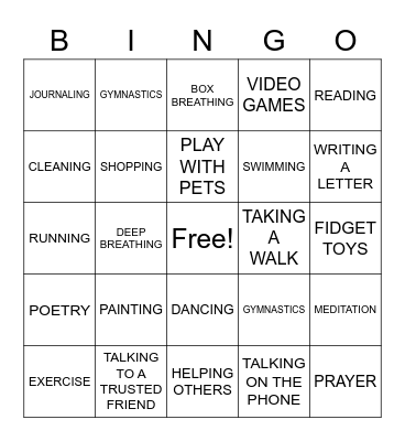 Turtle Cove Coping Skills Bingo Card