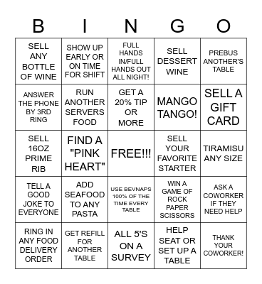 BENVENUTO'S BINGO Card
