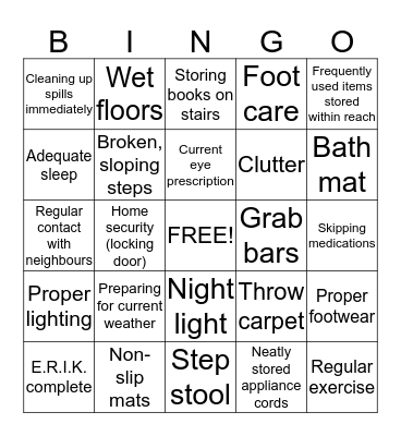 Home Safety Bingo Card