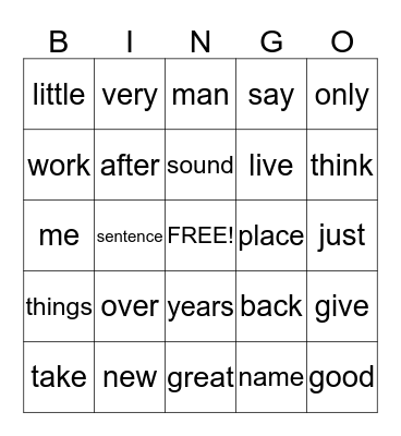 Sight  Word   Bingo Card