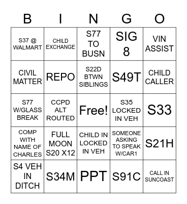 CALL TAKING Bingo Card