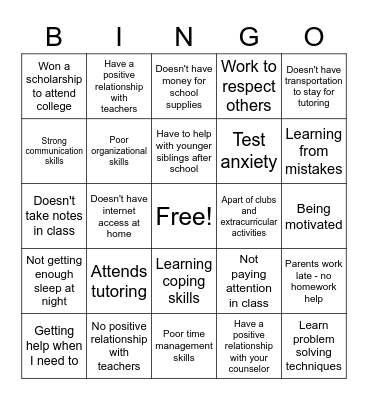 Barrier or Advantage Bingo Card