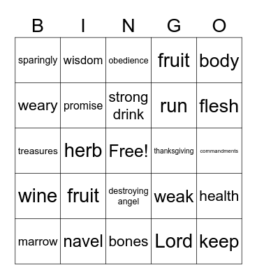 Word of Wisdom Bingo Card