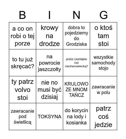 KOSIANKA Bingo Card
