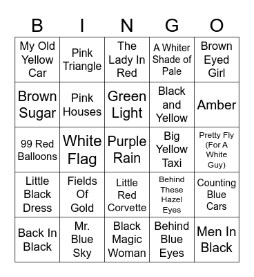 Songs With A Color In The Title Bingo Card