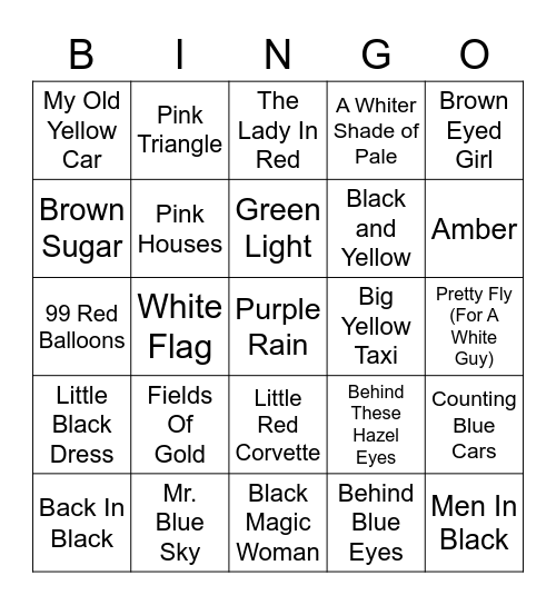 Songs With A Color In The Title Bingo Card
