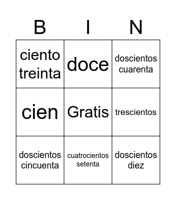 Numeros en Español Bingo Card