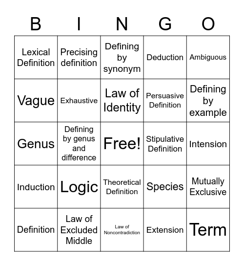 Intro to Logic Vocab - Lessons 1-5 Bingo Card