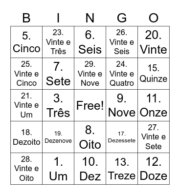 Números Um a Trinta Bingo Card