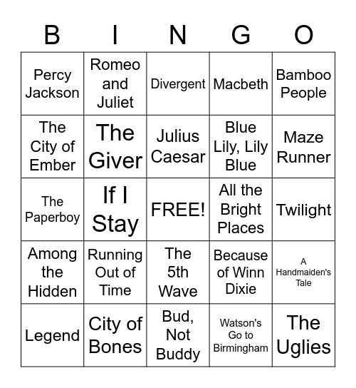 Literature Bingo Card