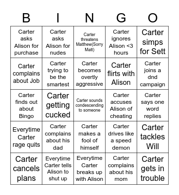 Carter Bingo Card