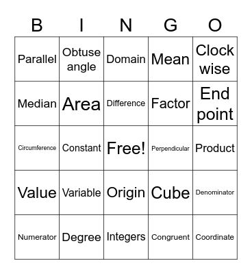 Math 2 Bingo Card