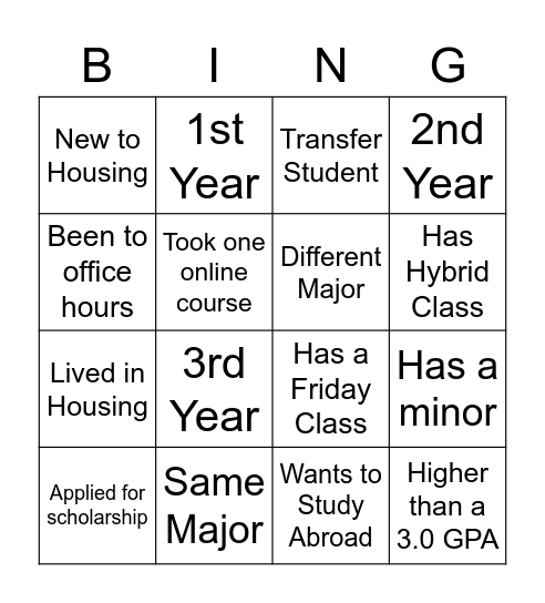 Mingle Bingo - Academic Connections Bingo Card