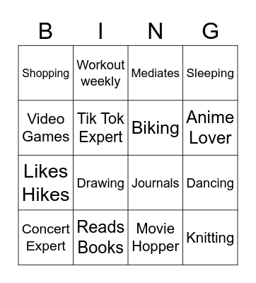 Mingle Bingo - Hobbies Bingo Card