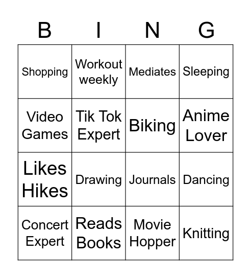 Mingle Bingo - Hobbies Bingo Card