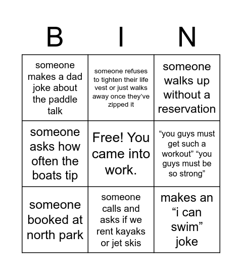 Kayak Pittsburgh Bingo Card