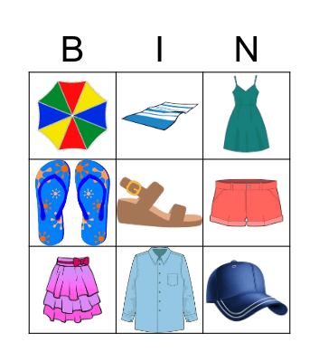 Summer Clothes Bingo Card