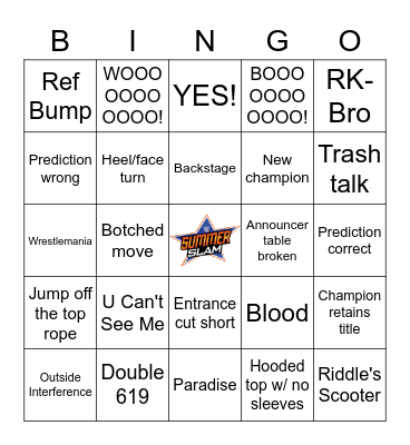 WWE Summerslam 2021 Bingo Card