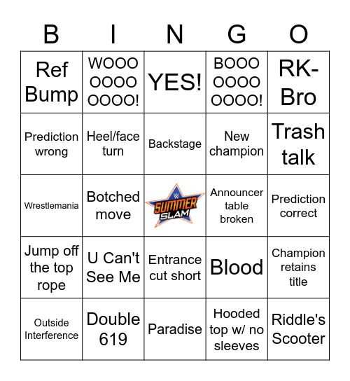 WWE Summerslam 2021 Bingo Card