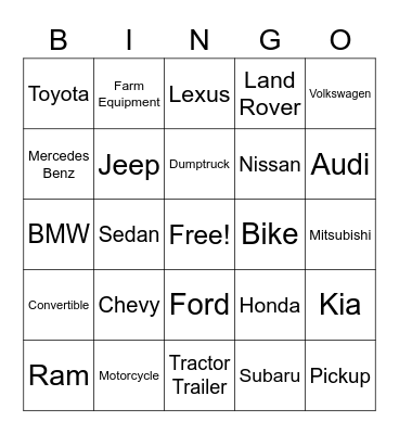 Ditch Bingo Card