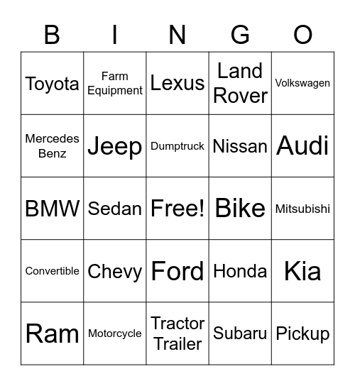 Ditch Bingo Card